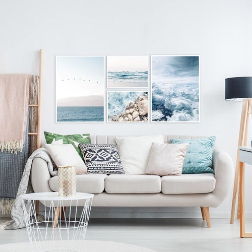 Set Of 4 Wall Art Prints Coastal Style, Coastal Wall Art For Living Room