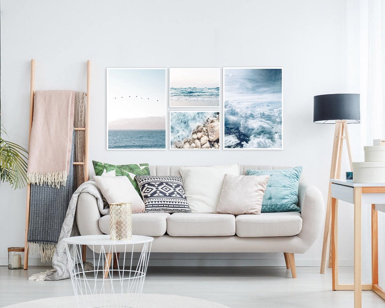 Set of 4 wall art prints Coastal style wall art Living room | Etsy