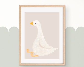 photo avec une oie, illustration aquarelle pour chambre d'enfant, cadeau pour fille, affiche pour fille avec un animal