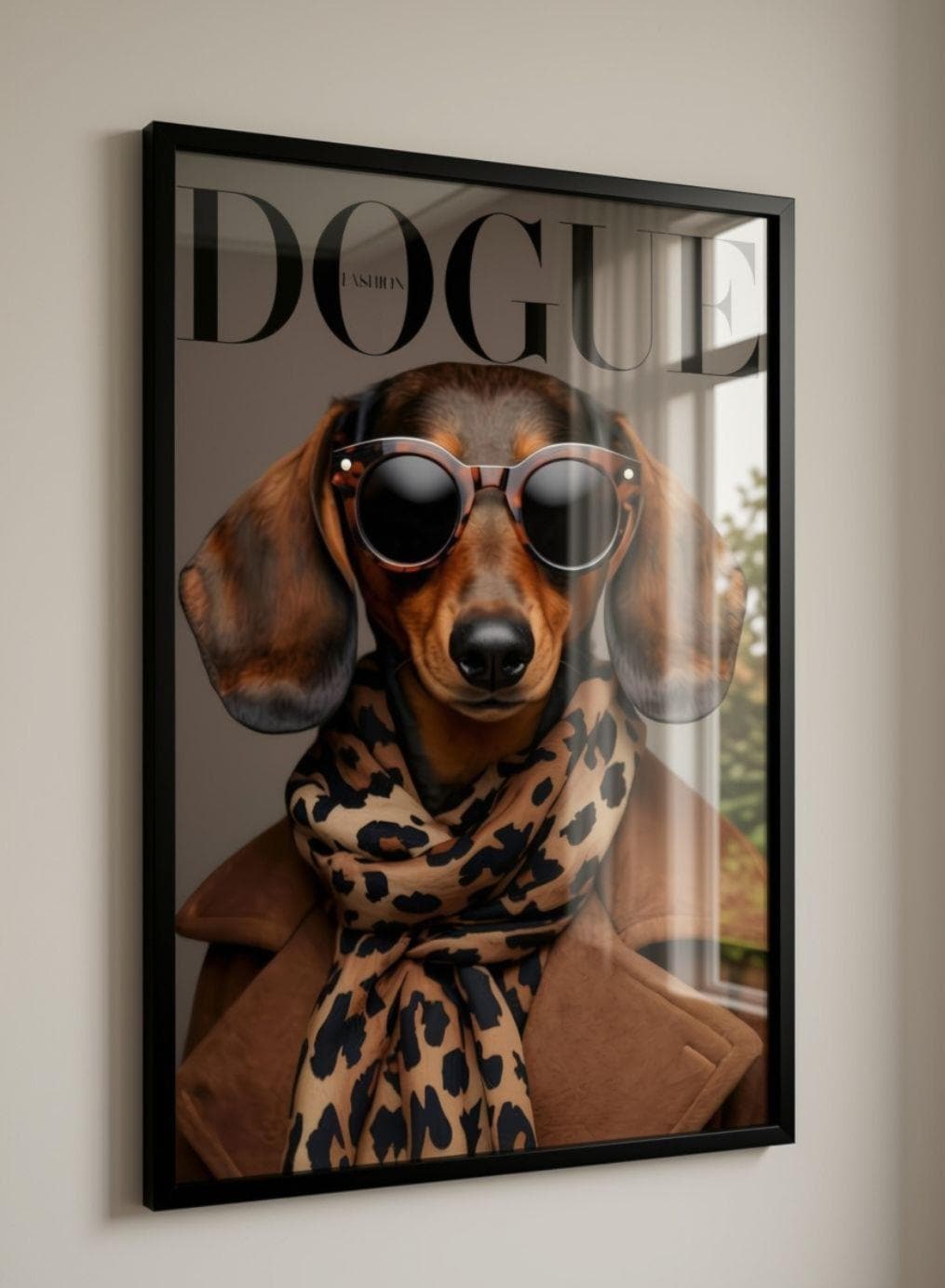 Dachshund Dogue Cover Poster, Fashionable Dog Portrait, Elegant Pet Wall Art
