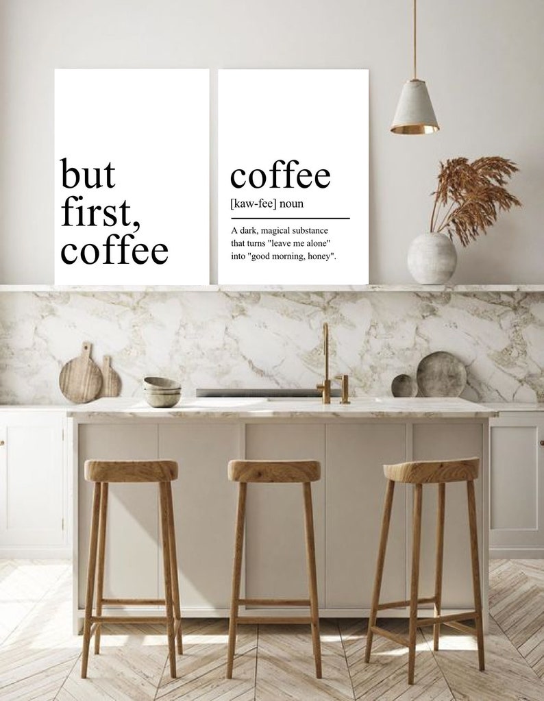 Set of 2 prints Kitchen wall art Modern kitchen decor coffe Etsy