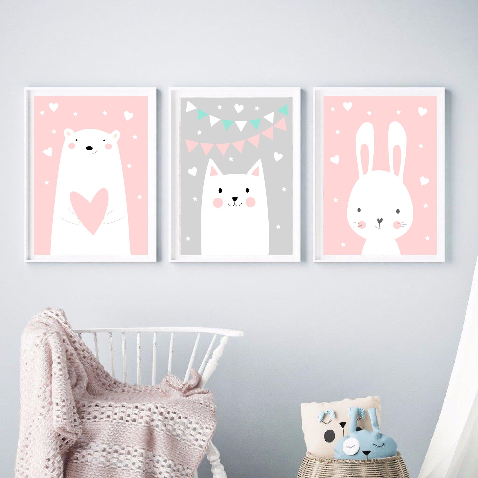 Set of 3 nursery prints Baby Wall Art Animals Nursery | Etsy