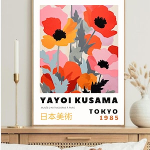 Yayoi Kusama Wall Art Print, bloemenwei, woondecoratie, abstracte aquarel bloemen illustratie, Kusama poster, kleurrijke Japanse schilderkunst