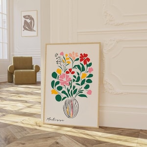 Póster de flores, arte mural de Matisse, decoración del hogar, adorno de habitación, impresión de Matisse, dibujo de flores en un jarrón, pintura colorida, cuadro floral
