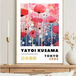 Lámina de arte mural de Yayoi Kusama, decoración del hogar con prado de flores, ilustración floral abstracta de acuarela, póster de amapolas, pintura japonesa colorida