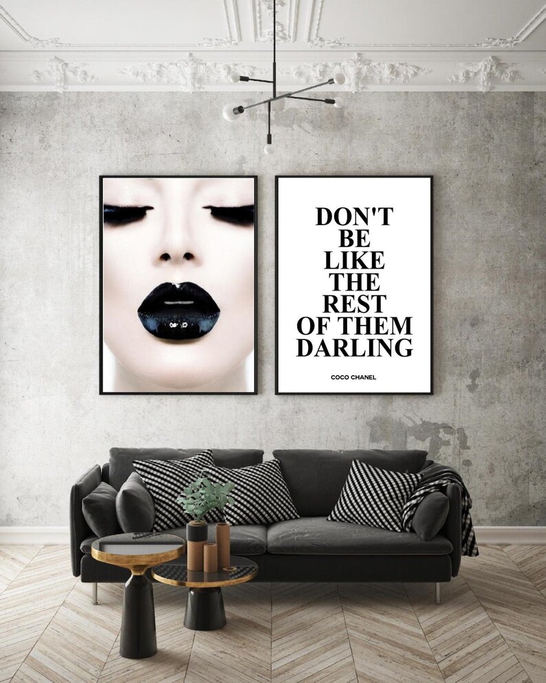 Set of 2 Fashion Wall Art Prints Coco Quote Print Makeup Art Etsy