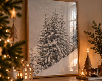 Spruces Under Snow Photography, Forest in the Mountains Wall Art, Christmas Tree poster,  Winter Home Decor
