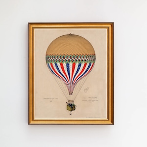 Arte de pared con vuelo en globo, dibujo francés vintage, impresión artística para guardería, decoración de habitación de niños, póster antiguo, adorno de habitación retro, decoración bohemia de habitación de niño