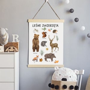 Poster con animali del bosco, poster educativo, poster Montessori, animali della foresta, stampa artistica da parete per la sala giochi, decorazione da parete per la cameretta dei bambini del bosco