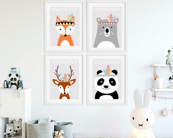 Ensemble De 4 Affiches,  Pour Une Chambre D’Enfant, Affiches Animaux, Affiches Chambre bebe, affiche chambre garcon, affiche chambre enfant