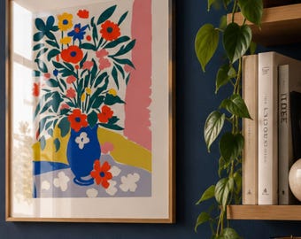 Flower Print, Colorful Floral Vase Art