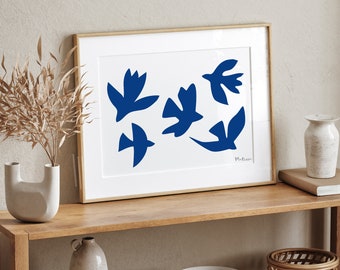 Lámina de pájaros azules de Matisse, decoración moderna para pared.