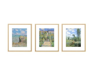 Monet wall art prints, country landscape drawing, home decor, room ornament, wall gallery 3 pieces, famous paintings, french art, poster set