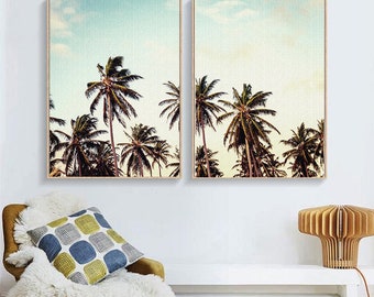Lot de 2 palmiers imprimables, impressions d'art mural, impressions d'art de palmiers, galerie murale de maison de plage, photo de palmiers, art mural côtier, déco des hamptons
