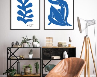 Wall art set, Matisse art prints, blue wall gallery,  home decor,  abstract drawing, Matisse poster set, large 2 wall hanging, paintings