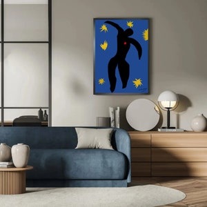Icarus Matisse, Matisse painting, blue poster, wall decoration, Icarus Matisse, art print abstraction, blue wall art print, room ornament