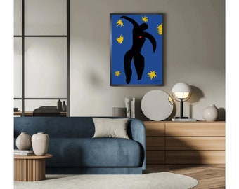 Ícaro Matisse, cuadro de Matisse, póster azul, decoración de pared, Ícaro Matisse, impresión artística abstracta, impresión de arte de pared azul, adorno de habitación