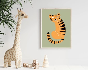 Affiche Chambre D’Enfant, affiche de tigre, affiche chambre bebe, affiche chambre BB, décoration verte,, affiche avec un animal de compagnie