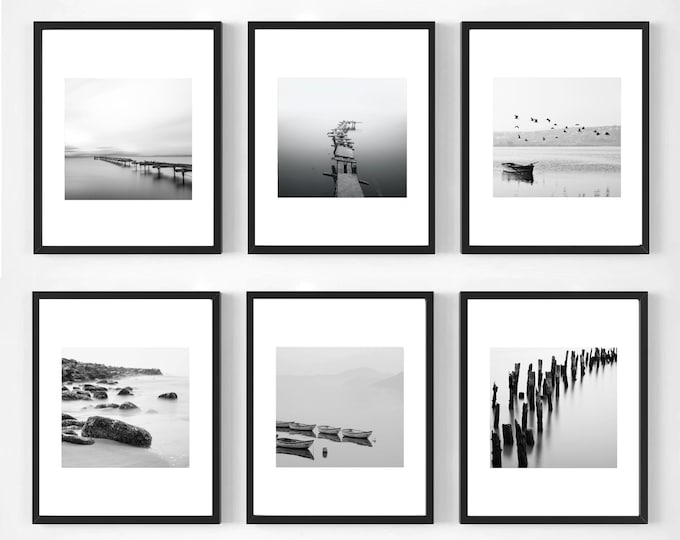 Wall Art Set of 6, Black and White Photo Set, Coastal Style Prints ...