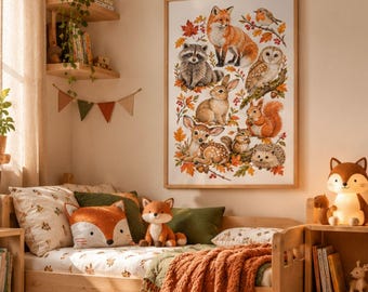 Autumn Illustration,  Forest Animals Wall Art Print,  Woodland Nursery Decor