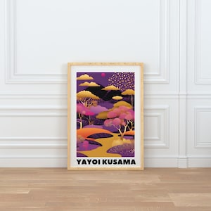 Póster de Yayoi Kusama, impresión de arte de pared de Kusama, dibujo de paisaje japonés, decoración del hogar, adorno de habitación, pintura colorida de Kusama, colgante de pared