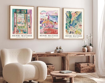 3 Matisse wall art prints, room decoration, Henri Matisse painting, home gallery, abstract art, colorful Matisse  drawings, poster set,