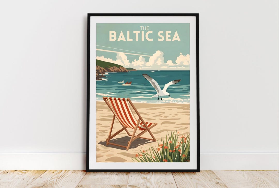 Baltic Sea Poster, Retro Wall Art Print, Vintage Illustration, Sea ...
