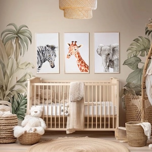 3 Poster Kinderzimmer Bilder, Tiere Bilder, Geschenk Geburstag, Safari Poster Set, Wanddekoration, Geschenk Baby, Drucke Africa Baby boho