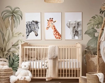 impressions murales, Lot 3 affiches, enfant safari tableaux, lion girafe tigre, décoration murale, chambre bébé idée, cadeau boho a4, a3,