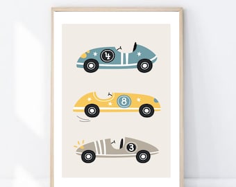 Retro-Rennwagen-Bild, Vintage-Rennwagen-Poster, Auto-Wanddekoration, Geschenk für Jungen, für  Auto-Enthusiasten, Kinderzimmer Poster