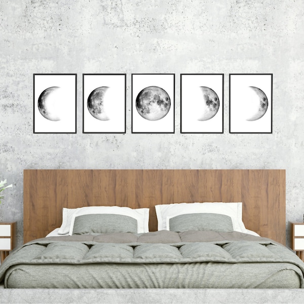 5 Poster, Mond Poster, Mondphase Poster, Poster Wohnzimmer, Poster Schlafzimmer, Mond Bilder, Poster mit Mond, Mondphase bilder, Mondplakat