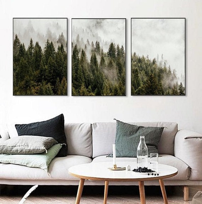 Set of 3 Wall Art Prints Forest Wall Art Foggy Forest Photo Etsy