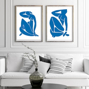 Matisse wall art set of 2, Blue Matisse prints, women drawings, abstract posters, home decoration, room ornament, wall gallery, painting