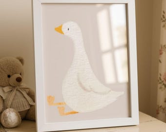 Silly Goose Watercolor Print, Boho Nursery Animal Decor