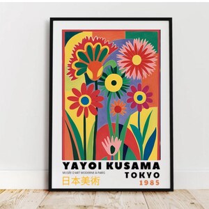 Affiche Yayoi Kusama, art mural moderne, fleurs rétro peinture, décoration murale de fleurs colorées, tableau Kusama, art chambre decor