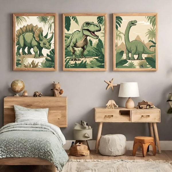 Ensemble De 3 Affiches Pour Chambre Enfant, affiches de dinosaures, affiches avec dinosaure, Affiche chambre bebe, affiches chambre garcon,