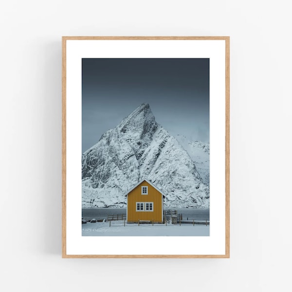 Plakat Norwegia, plakat góry, krajobraz  górski, Lofoty,  obraz góry, plakat z górami, górski plakat, plakat skandynawski, zimowa dekoracja