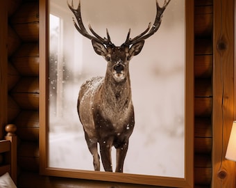 Deer Photography Print, Scandinavian Christmas Wall Art, Forestcore Decor