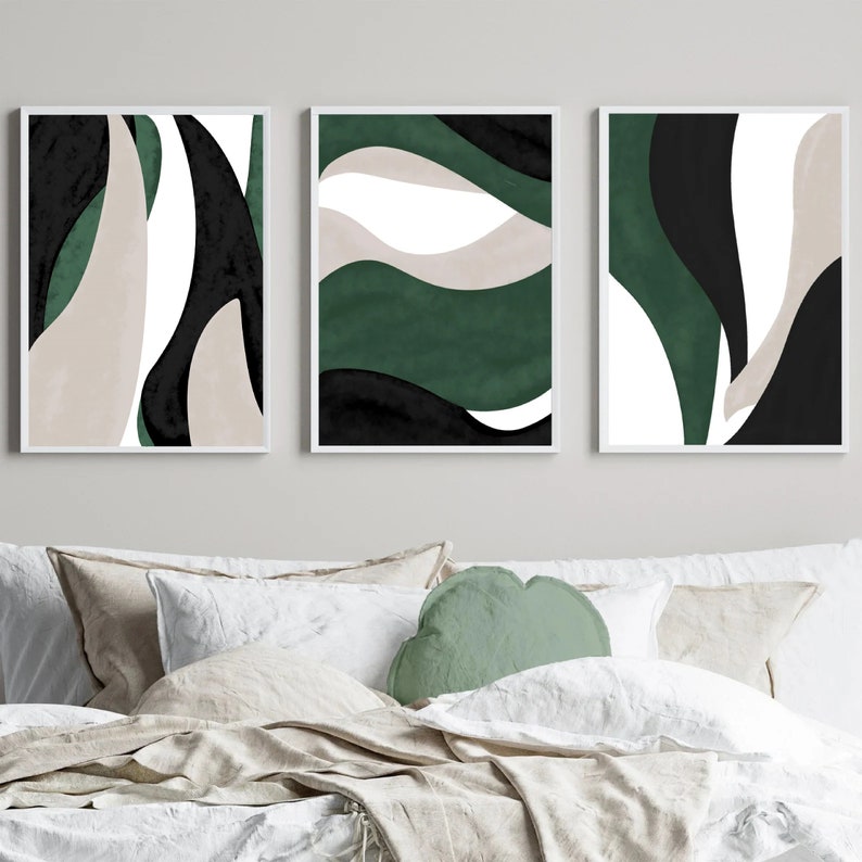 Dark Green Wall Art Set Bedroom Wall Art Living Room Decor Etsy