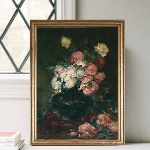 Blumenstrauß Poster, Blumen in Vase, Bild Rosen, Blumen in einer Vase kunst, alte Wanddekoration, antikes Gemälde, Poster Wohnzimmer vintage