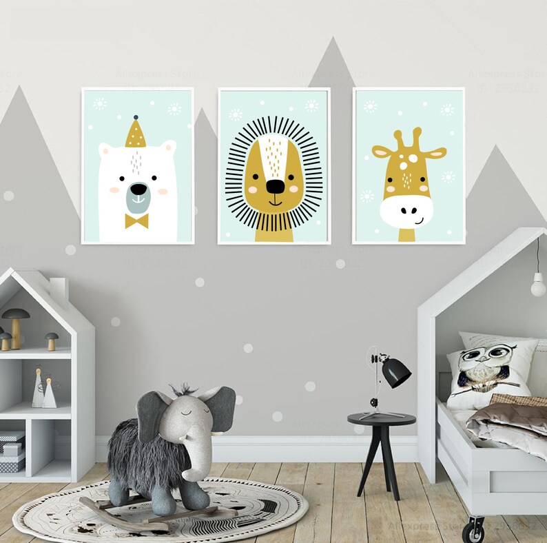 Set of 3 nursery prints Baby Wall Art Animals Nursery Etsy