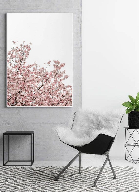 Plakat Do Samodzielnego Druku Kwiaty Kwitnące Drzewo Poster Plik Do Druku Różowe Kwiaty Gałąź Galeria Sztuka Fotografia Zdjęcie