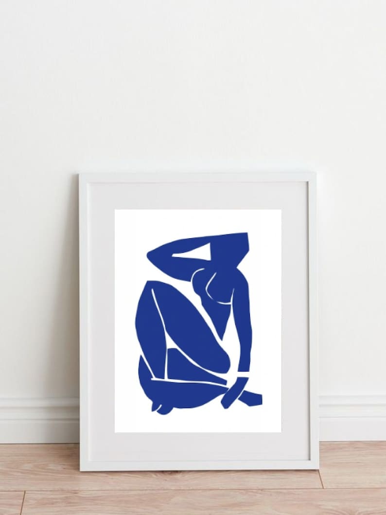 Drei Abstrakte Poster, SET von 3 Kunstdrucke, Henri Matisse kunst, Wandkunst, blaue abstrakte Drucke, abstrakte drucke, Wohnzimmer Bilder Bild 10