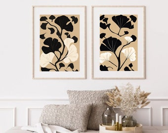 2 Plakaty  botaniczne, MIŁORZĄB plakat, miłorząb japoński dekoracja, ilustracja do ramy,  liść miłorzębu, obraz botaniczny, plakaty ginkgo