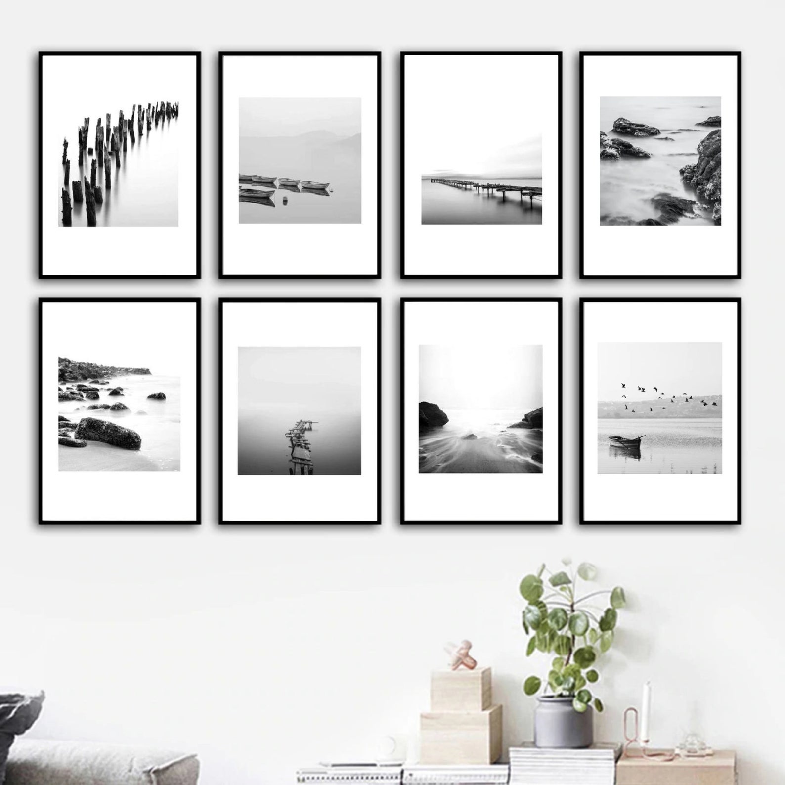 Set of 8 prints Black and White Wall Art Monochrome Etsy