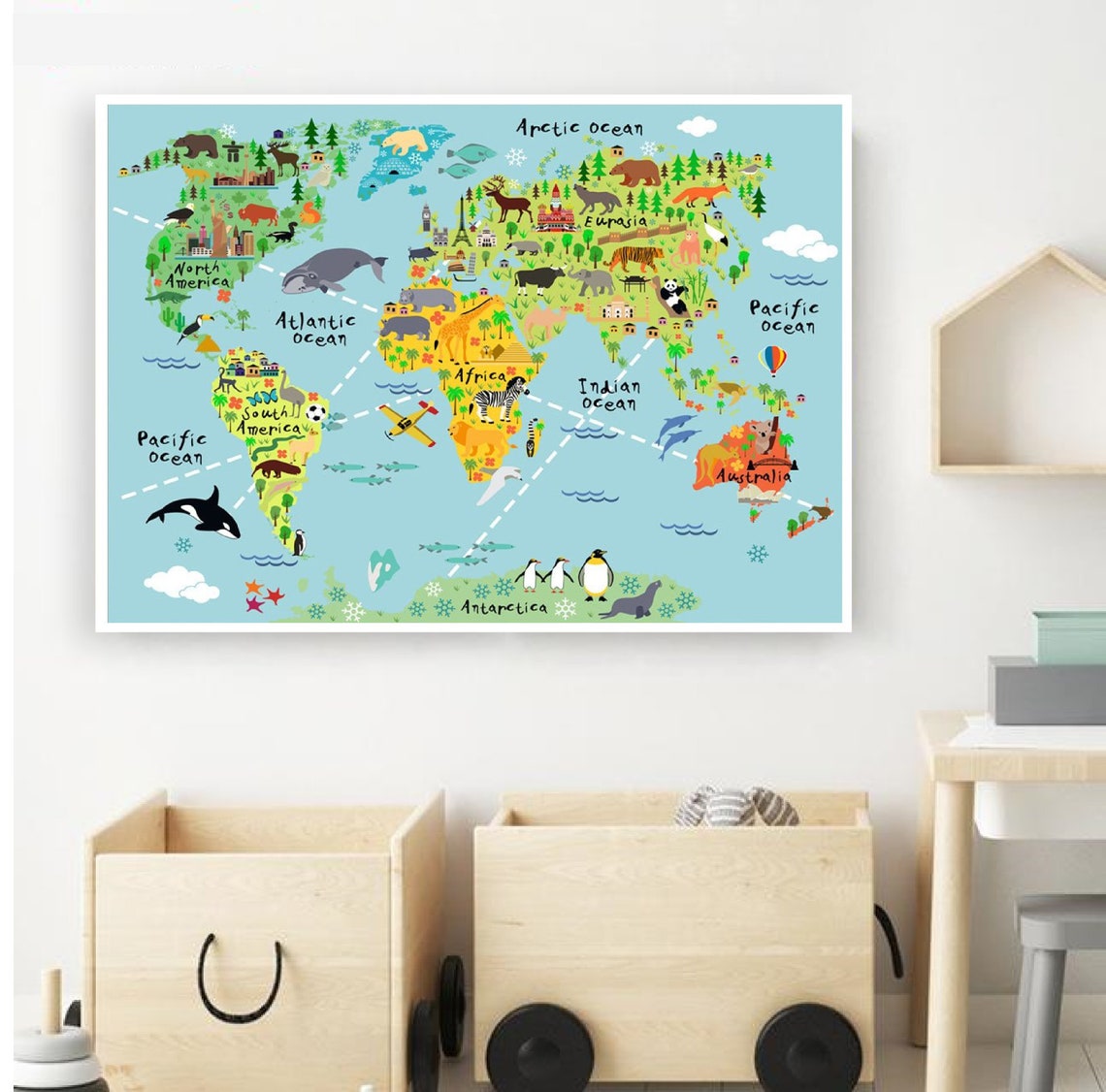 World map print Nursery world map Nursery wall art World Etsy
