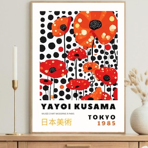 Affiche Yayoi Kusama, art mural moderne, affiche d'exposition, peinture japonaise, décoration murale de fleurs colorées, tableau Kusama,
