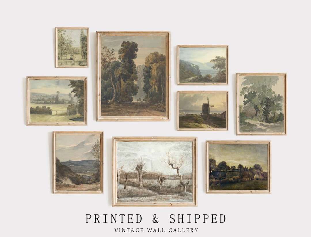 Wall Art Set of 9, Vintage Wall Gallery, Country Landscape Prints, Old ...