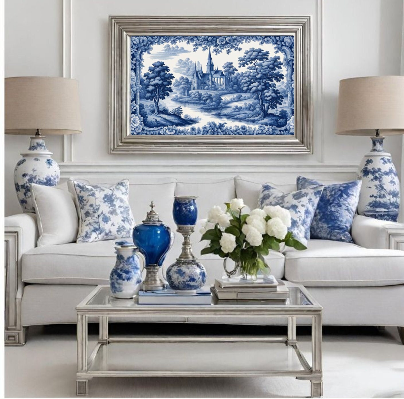 Blue Toile De Jouy - Etsy Blue Toile De Jouy - Etsy