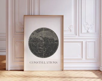 constellations affiche, ciel nocturne art mural, carte du ciel, constellations d'étoiles, cadeau astronomie, décoration murale astrologie